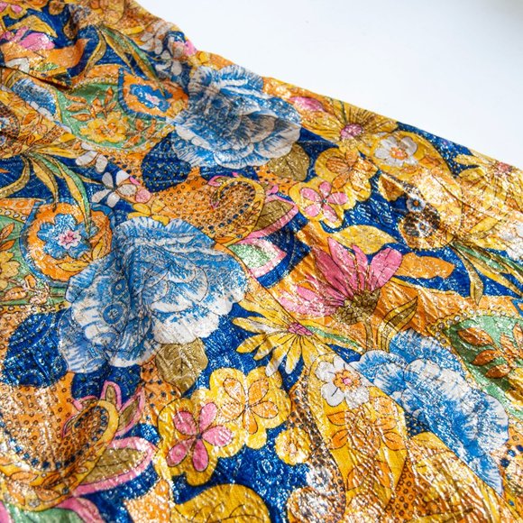 70s metallic floral dress l xl extra large / floral disco dress / formal event d - Picture 8 of 10